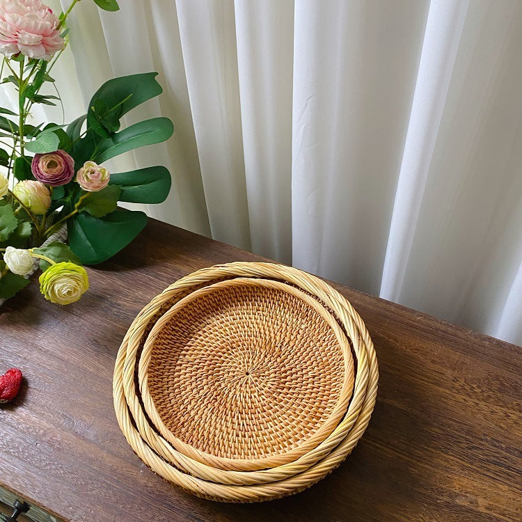 Modern Coffee Table Fruit Plate Snack Storage Box Bamboo Basket
