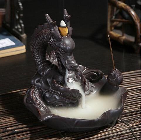 Dragon ceramic incense burner smoke