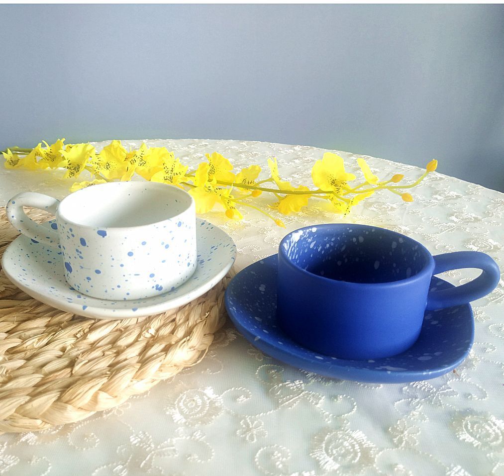 Irregular Spray Point Mugs And Saucers Starry Blue Style