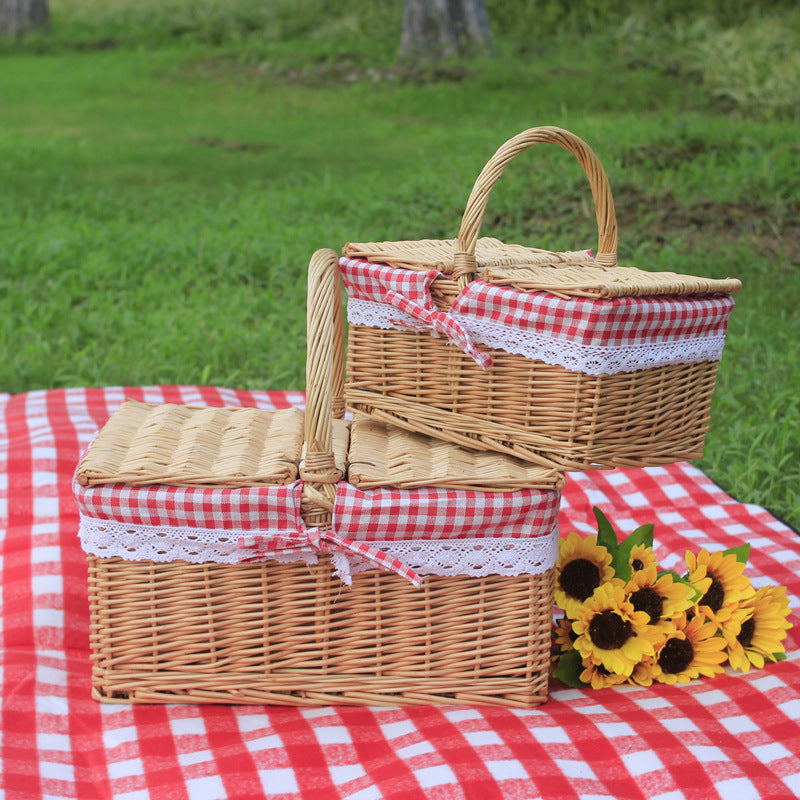 Outdoor Picnic Basket Wicker Hand Basket With Cover