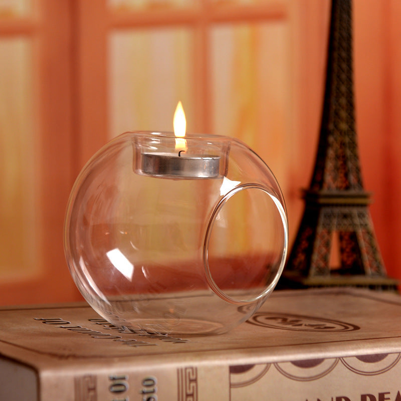 Creative Glass Candle Holder Heat-resistant Glass Round Candle Holder