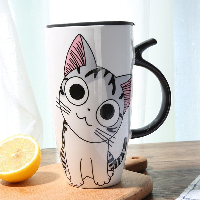 Cute Cat Ceramics Coffee Mug With Lid Large Capacity 600ml Animal Mugs Creative Drinkware Coffee Tea Cups Novelty Gifts Milk Cup