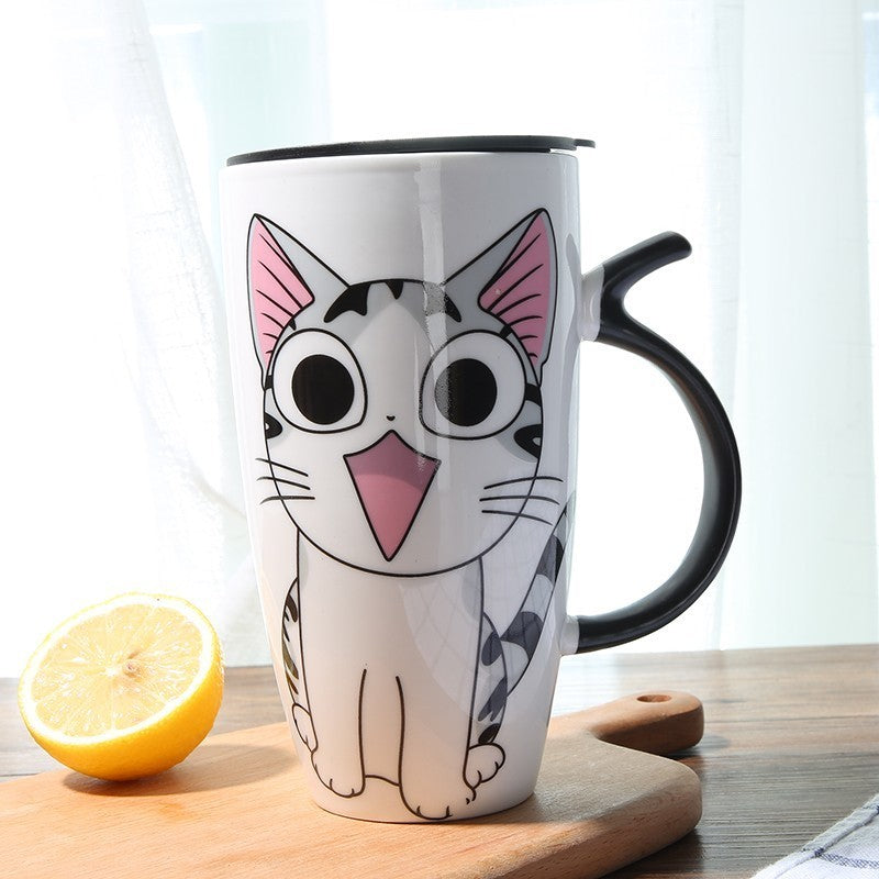 Cute Cat Ceramics Coffee Mug With Lid Large Capacity 600ml Animal Mugs Creative Drinkware Coffee Tea Cups Novelty Gifts Milk Cup