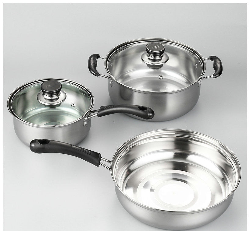 Stainless Steel Kitchenware Set Three-piece Pot Soup Pot Wok Kitchen Gift Gift Combo Set Pot