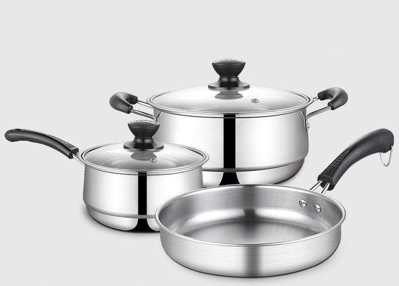 Stainless Steel Kitchenware Set Three-piece Pot Soup Pot Wok Kitchen Gift Gift Combo Set Pot