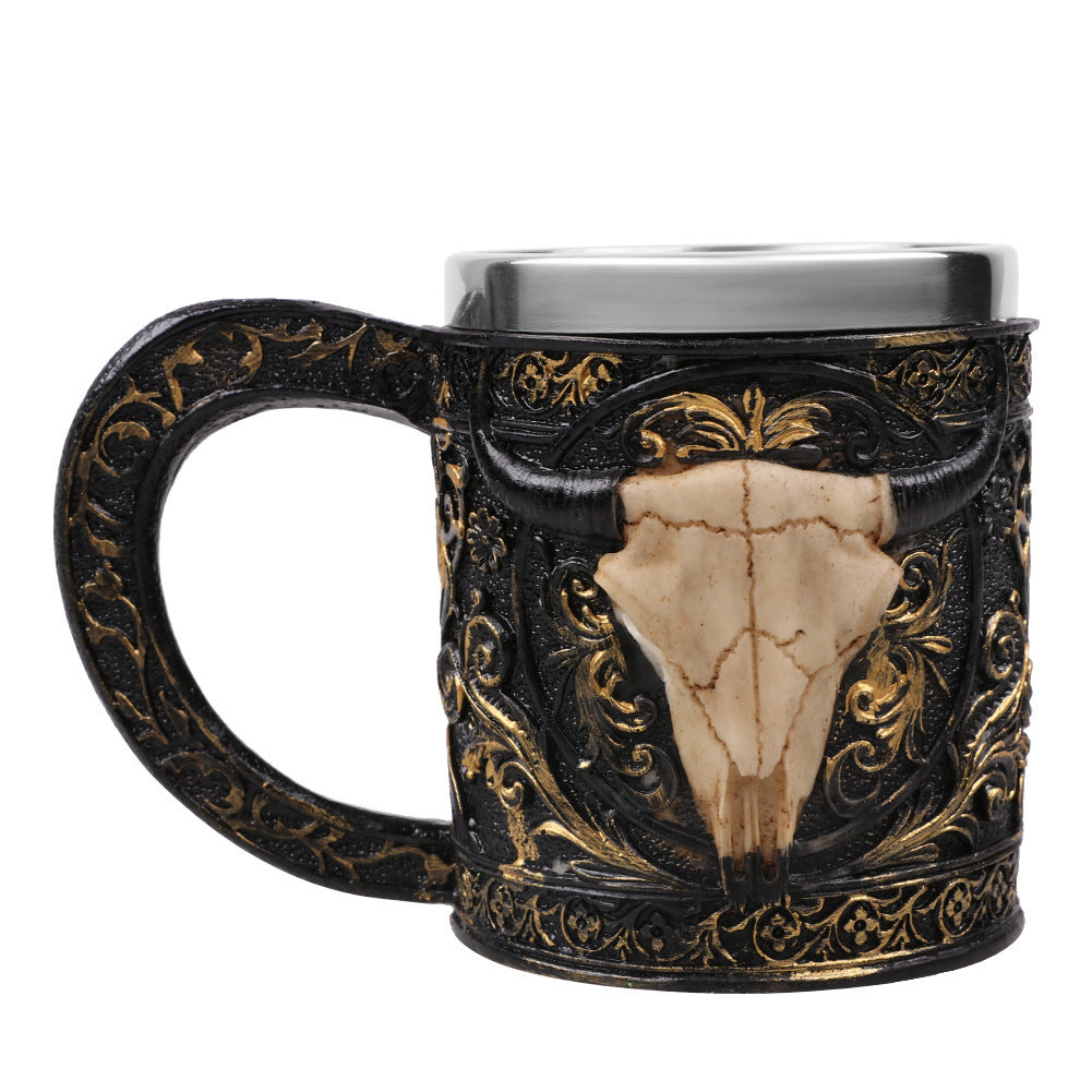 Sheep Horn Head Stainless Steel Resin 3D Beer Mug Goblet Game Tankard Coffee Cup Wine Glass Mugs 350ml BEST GOT Gift