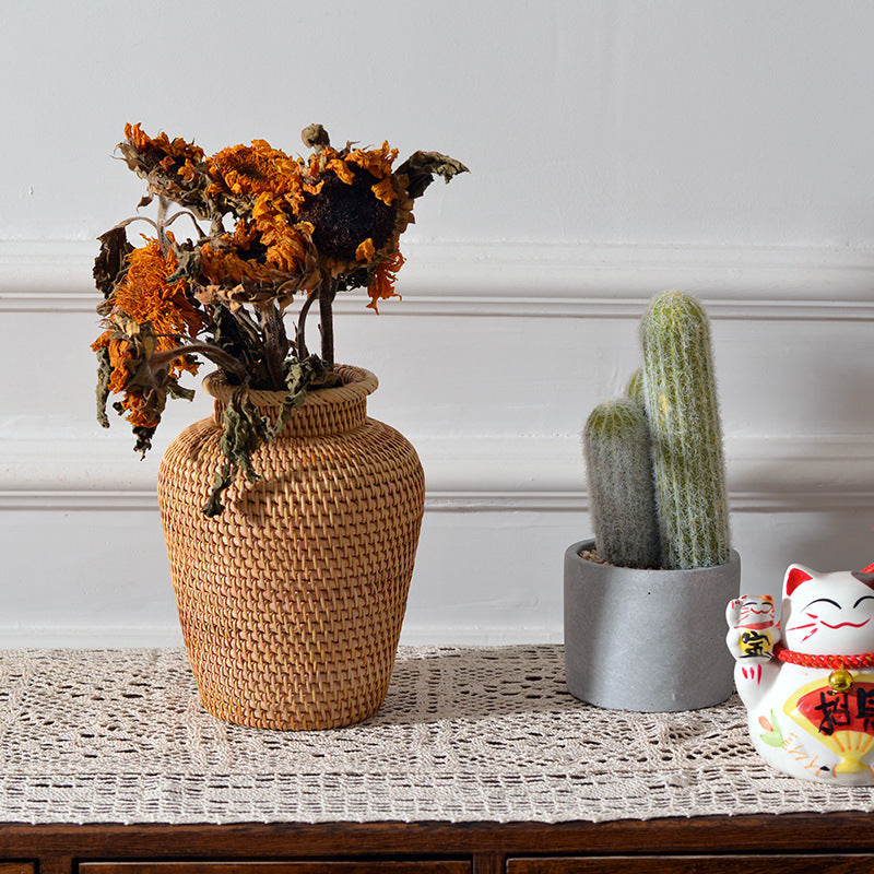 Autumn Rattan Desktop Storage Vase Shooting Props Flower Basket