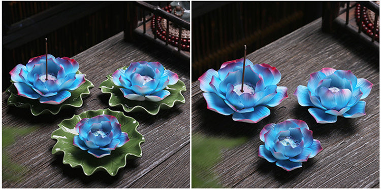 Ceramic Creative Incense Holder Handmade Lotus Leaf Water Lily Office Furniture Decoration