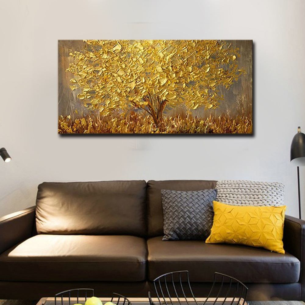 Hand Painted Large Palette 3D Knife Gold Tree Painting Modern Landscape Oil Painting On Canvas Wall Art Picture For Living Room