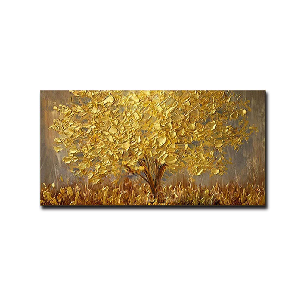 Hand Painted Large Palette 3D Knife Gold Tree Painting Modern Landscape Oil Painting On Canvas Wall Art Picture For Living Room