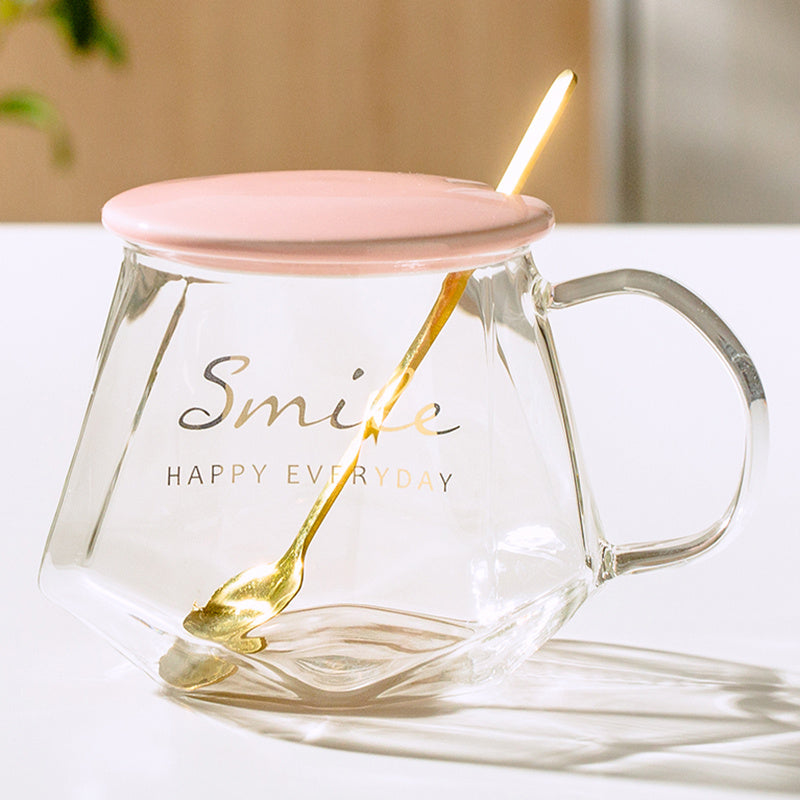 High-value Water Cup Female Cute Heat-resistant Glass Flower Tea Cup Home Ins Style Office Drinking Cup With Lid Spoon