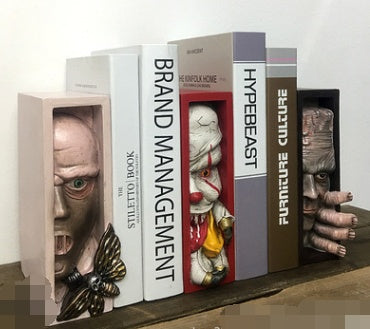 Horror Peeping On The Bookshelf Human Face Resin Bookends Bookstand Sculpture Collecting Cd Albums Bookshelf Decor