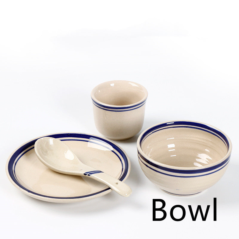 Four-piece Ceramic Soup Bowls, Cups And Flat Plates