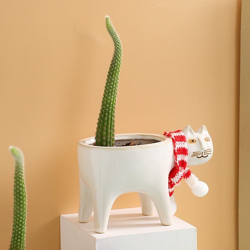 Desktop Cute Ceramic Cat Cactus Flower Pot