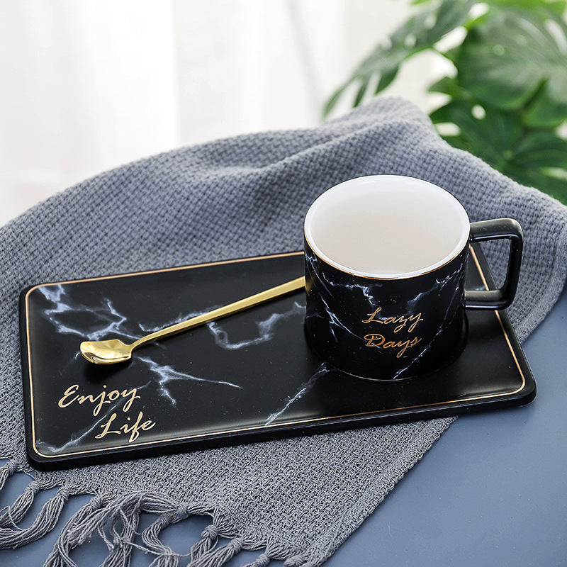 Marble Grain Ceramic Coffee Mug Set Outline In Gold Business Office Milk Tea Cup Tumbler Creative European Mugs for Gift
