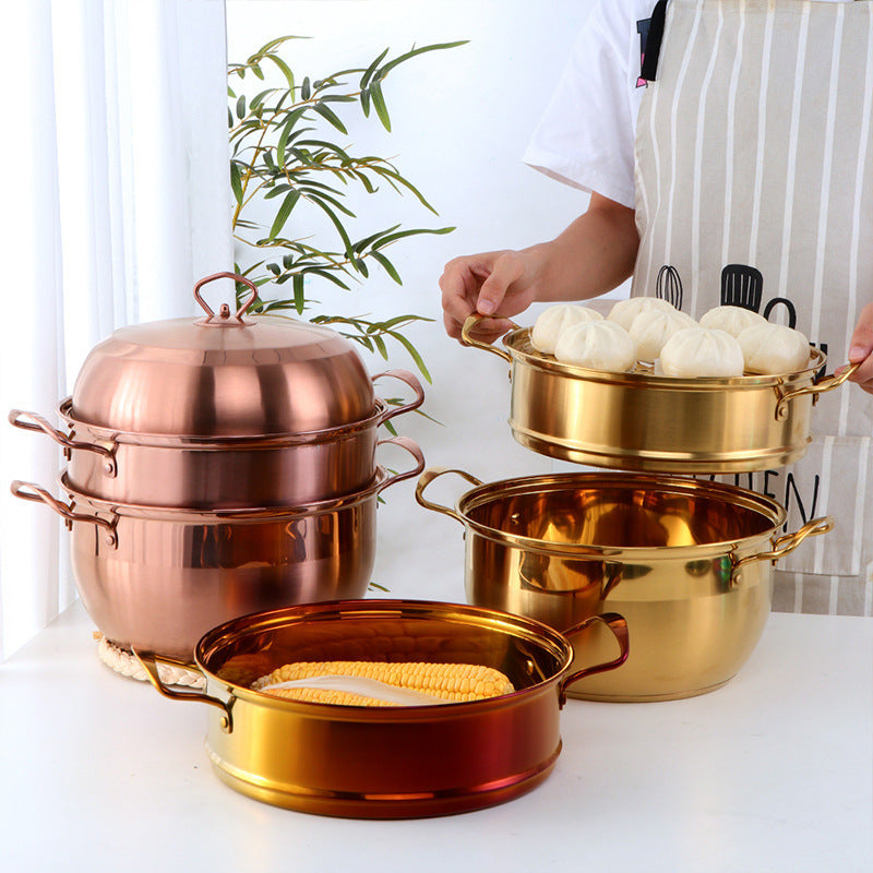 Stainless Steel Multi-layer Color Cooking Soup Dual-purpose Pot
