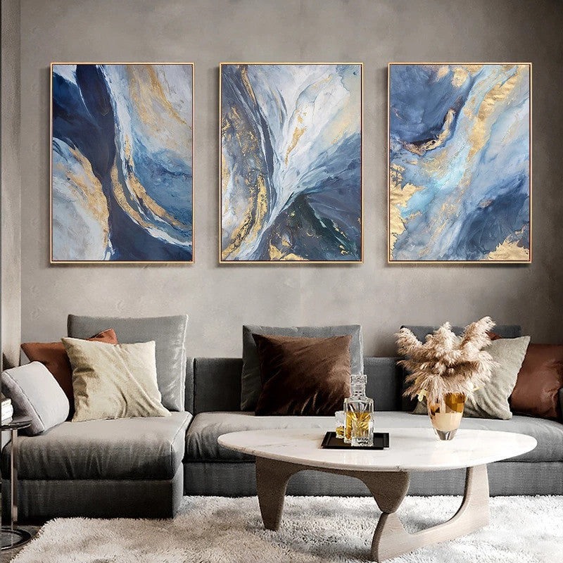 Modern Marble Oil Painting Abstract Blue And Yellow Minimalist Poster