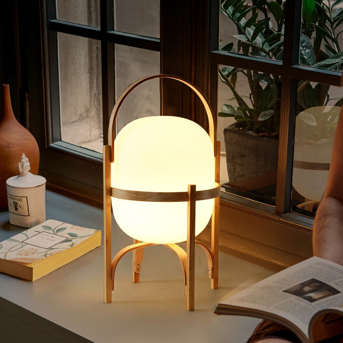 Solid Wood Designer Basket Glass Floor Lamp