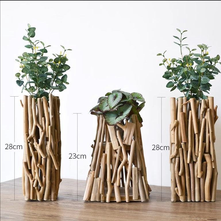 Handmade Solid Wood Geometric Vase Tabletop Ornaments For The Living Room