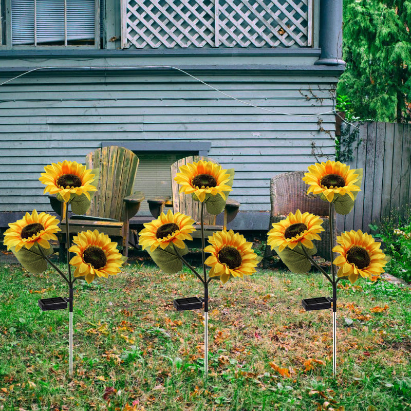 LED Solar 3-head Sunflower Outdoor Artificial Flower