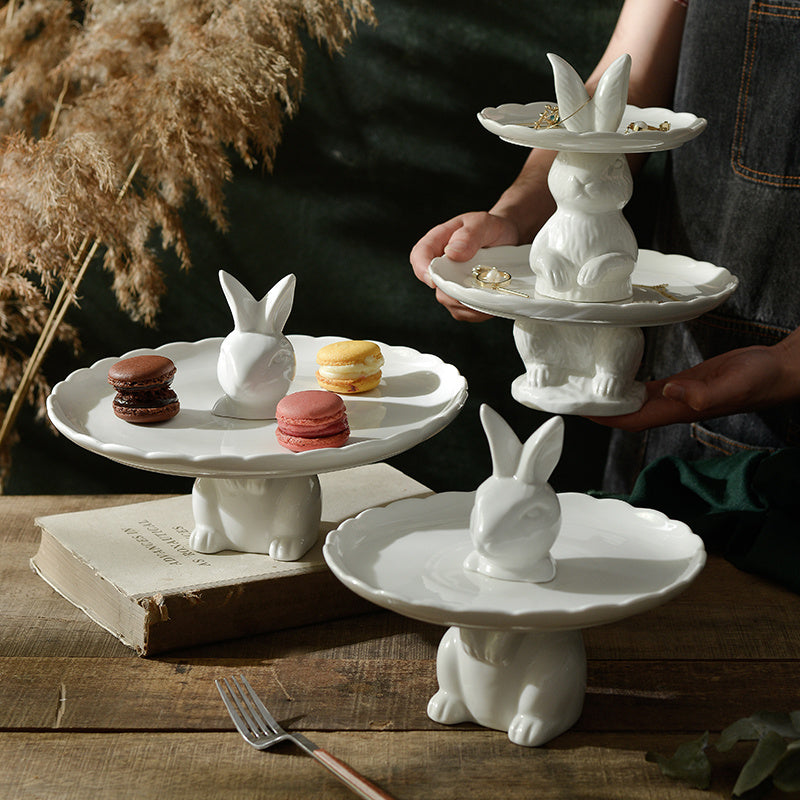 Nordic Ceramic Bunny Cake Pan Dessert Stand