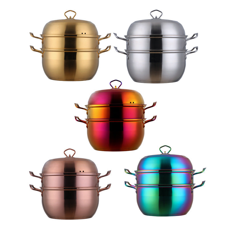 Stainless Steel Multi-layer Color Cooking Soup Dual-purpose Pot