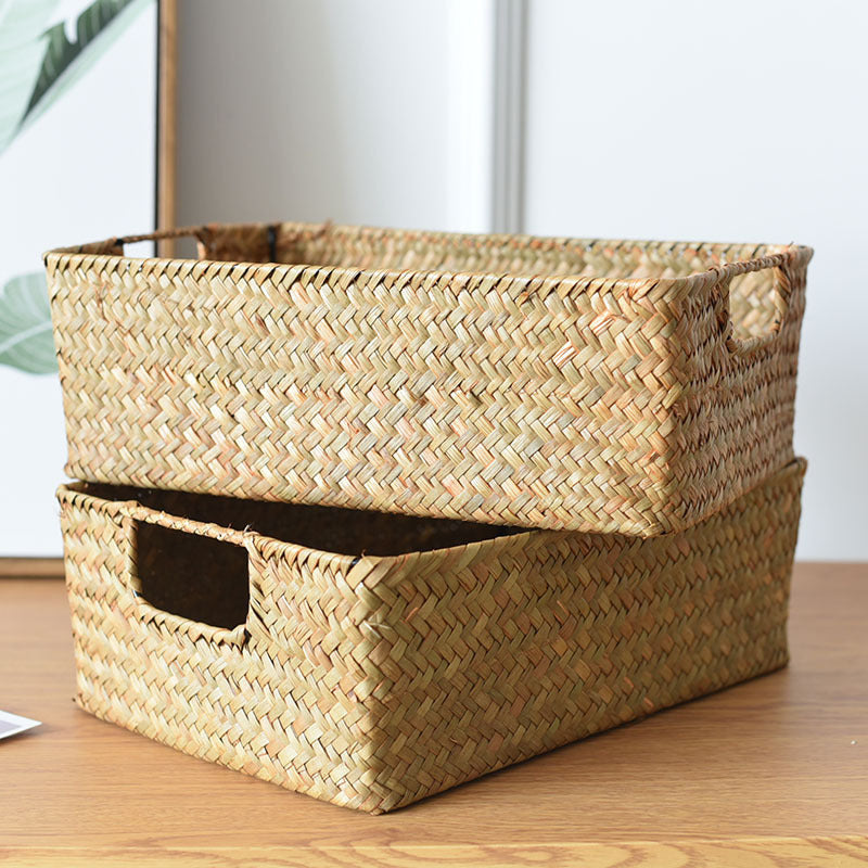 Straw Woven Rectangular Storage Baskets, Finishing Baskets, Woven Bamboo Baskets, Storage Baskets