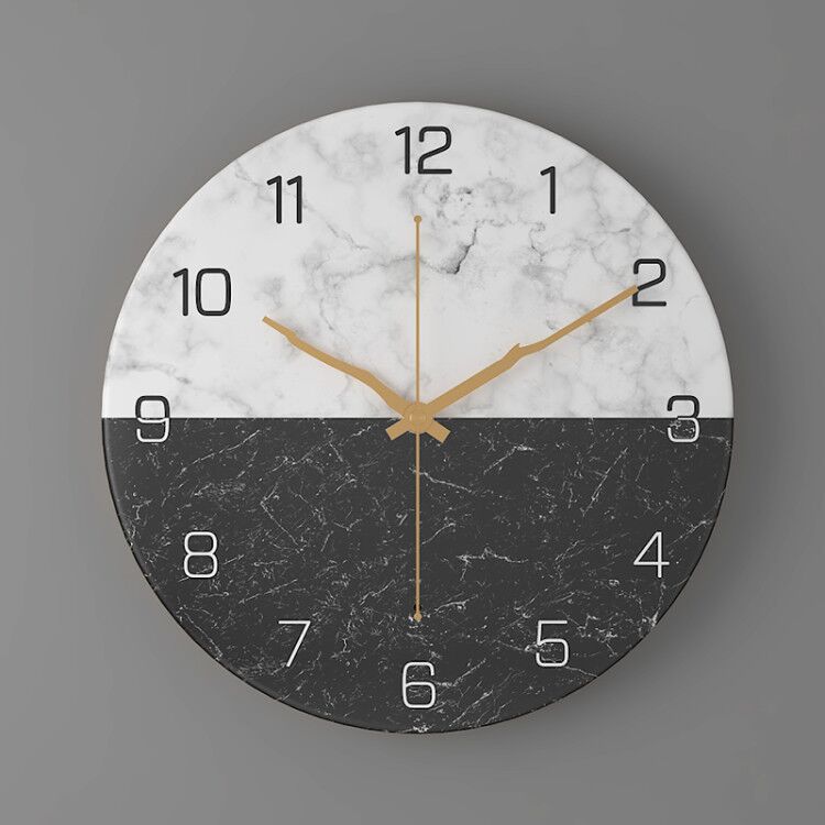 Nordic Fashion Marble Texture Metal Living Room Round Wall Clock Minimalist Creative Clock
