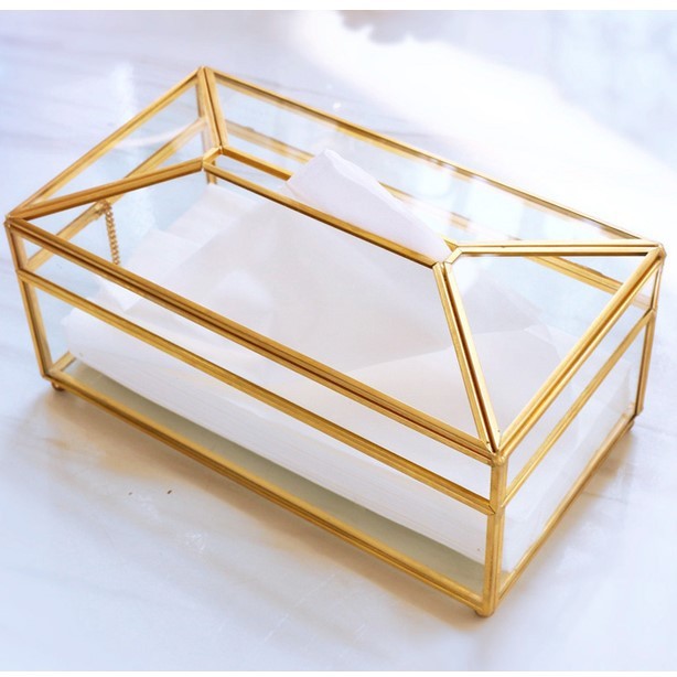 Household Waterproof Brass Glass Tissue Box