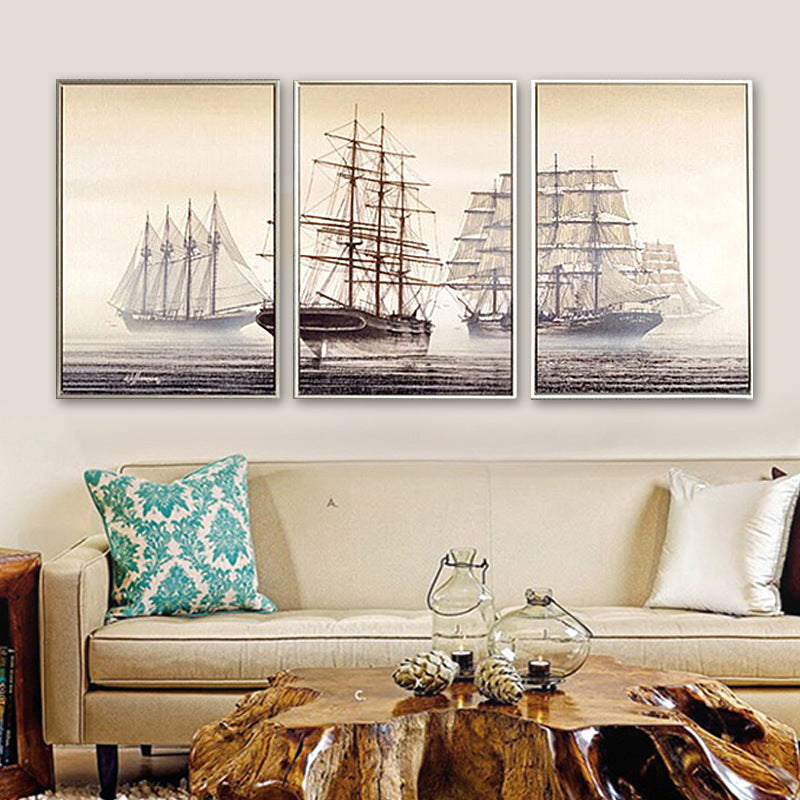 Classic living room sailing triptych painting