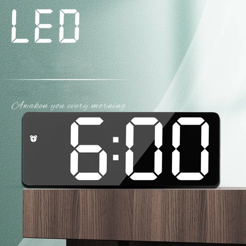 Led Digital Clock Voice Control Snooze Time Temperature Display