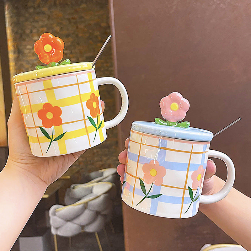 Ceramic Cups With Lid And Spoon For Lovers High Appearance Level Mugs