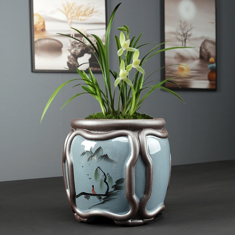 Simplified Chinese Style Celadon Flower Pot