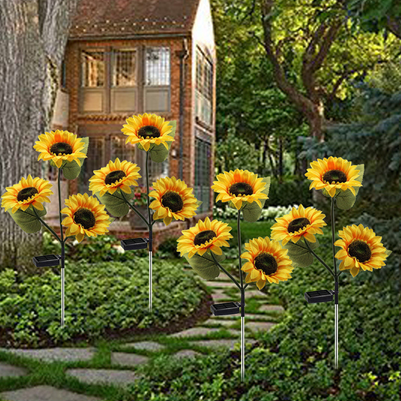 LED Solar 3-head Sunflower Outdoor Artificial Flower