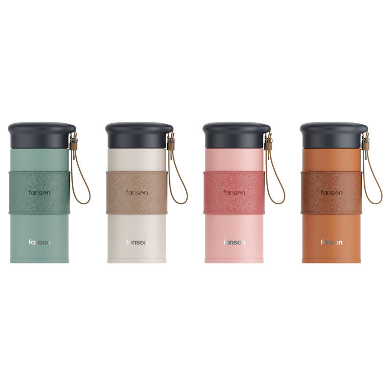 Business Leather Case Insulation 330mL Leather Grain Stainless Steel Cup