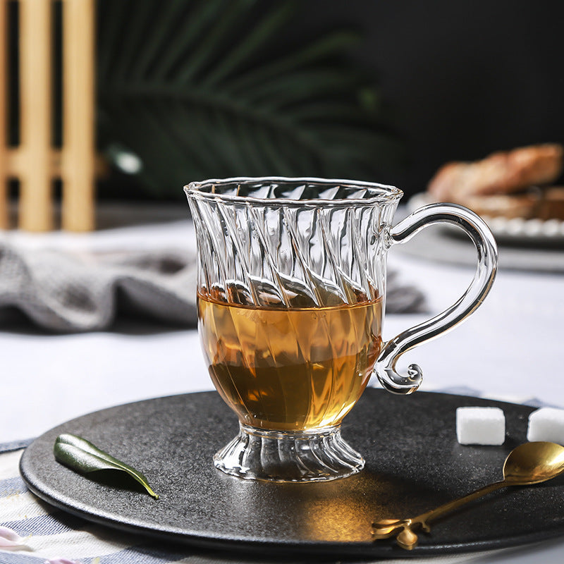 Classical British Glass Striped Heat-resistant Goblet Microwave Oven Available Tea Cup Afternoon Tea Explosion-proof Love Pot
