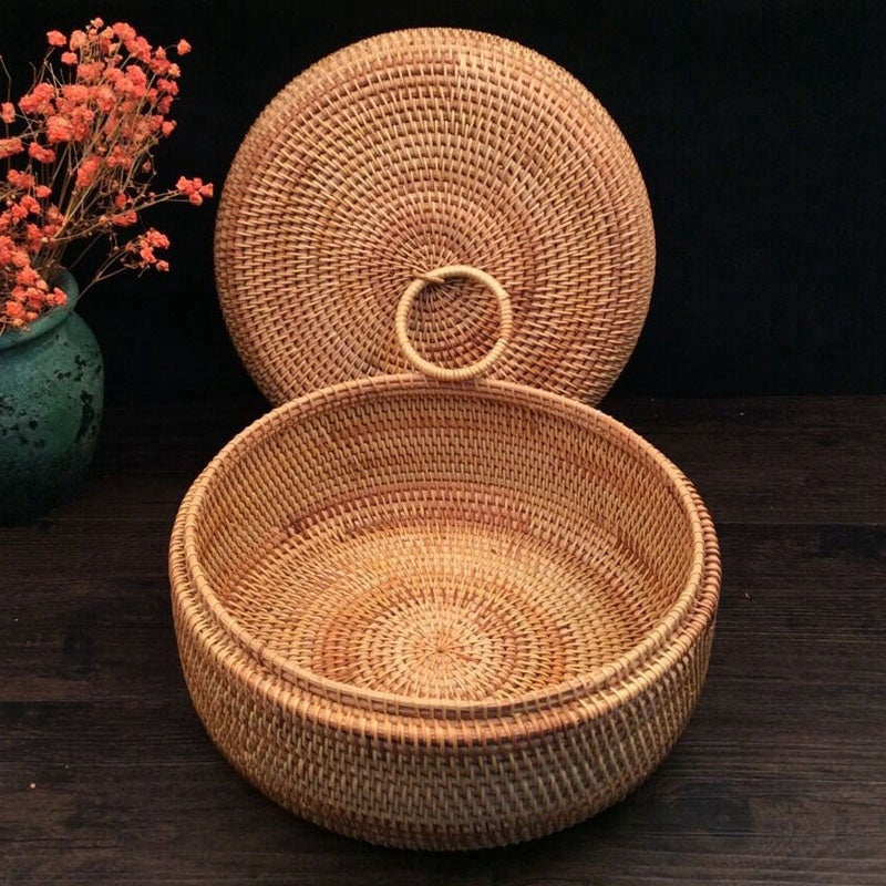 Autumn Rattan Woven Storage Fruit Basket, Dried Fruits, Sweets, Snacks, And Snack Trays, Round Storage Boxes