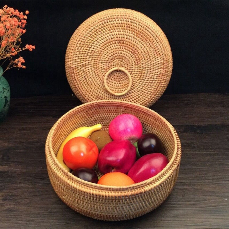 Autumn Rattan Woven Storage Fruit Basket, Dried Fruits, Sweets, Snacks, And Snack Trays, Round Storage Boxes