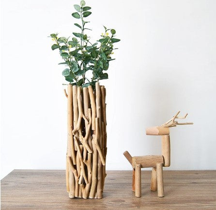 Handmade Solid Wood Geometric Vase Tabletop Ornaments For The Living Room