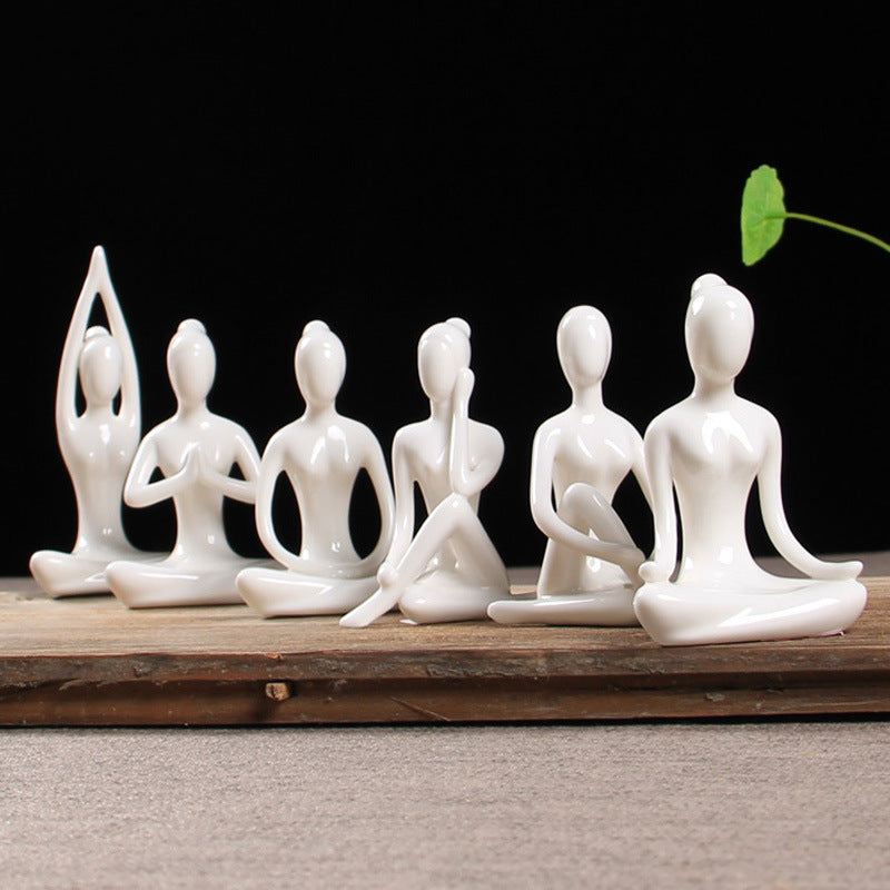 Abstract Art Ceramic Yoga Figurines Porcelain Yog Statue Home Decoration Accessories Office Desktop Ornament