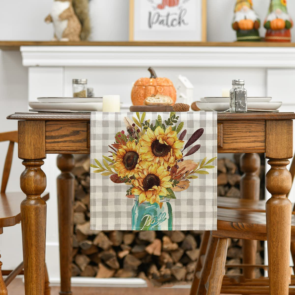 Linen Thanksgiving Table Cloth Vintage Pumpkin Table Cloth Dining Table Decoration Thermal Insulation Non Slip Table Flag
