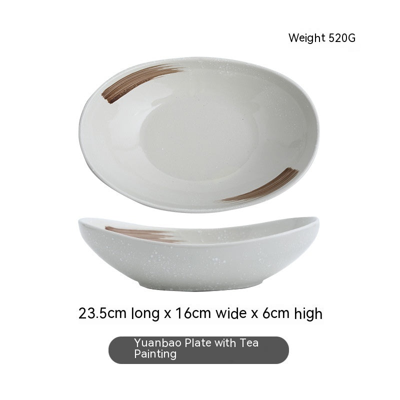 Japanese-style Ceramic Salad Dish Deep Plates Oval Ingot Plate