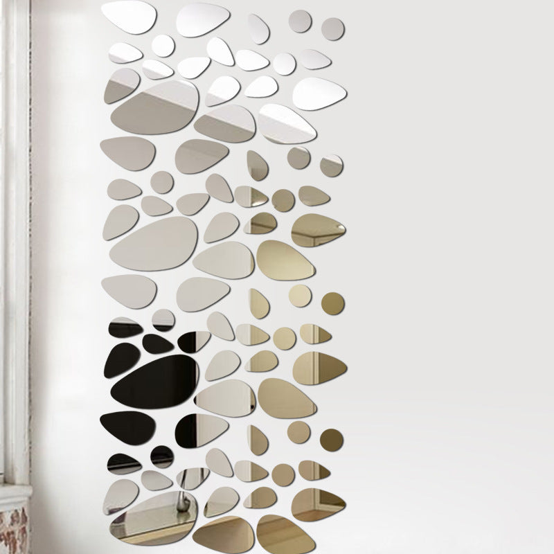 3d Three-dimensional Stone Pebbles Mirror Wall Sticker