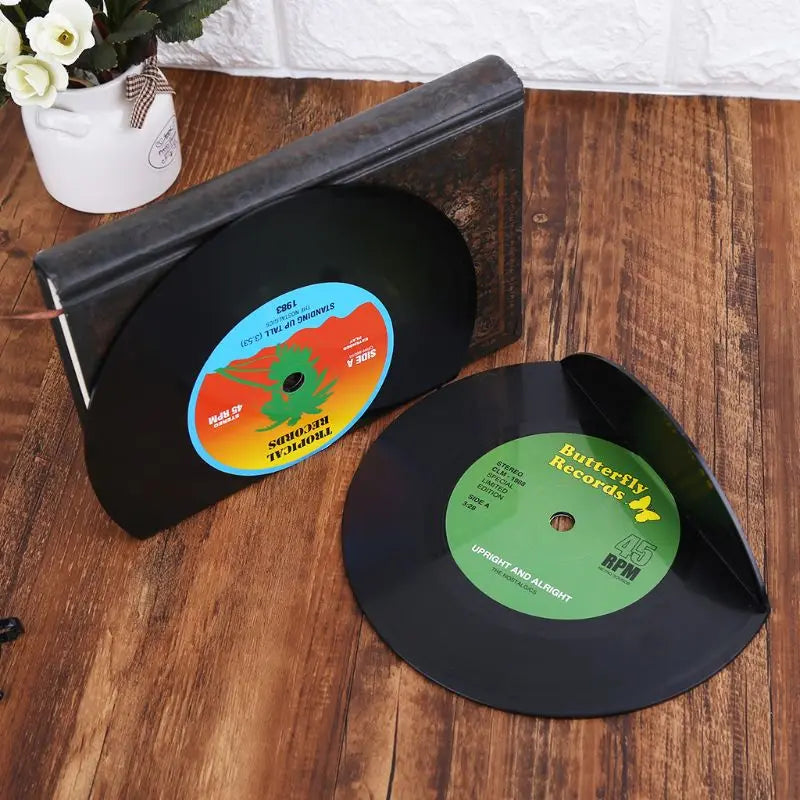 2pcs Creative Record Shape Bookends Shelves