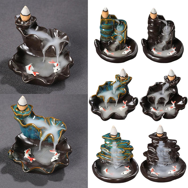 Backflow Incense Holder Fish Waterfall Incense Burner Zen Hom