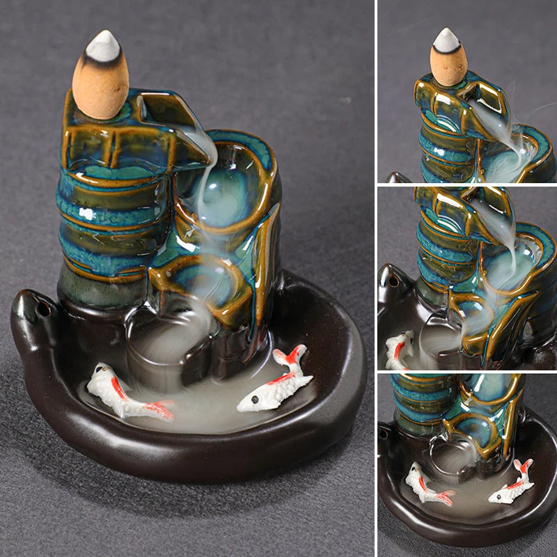 Backflow Incense Holder Fish Waterfall Incense Burner Zen Hom