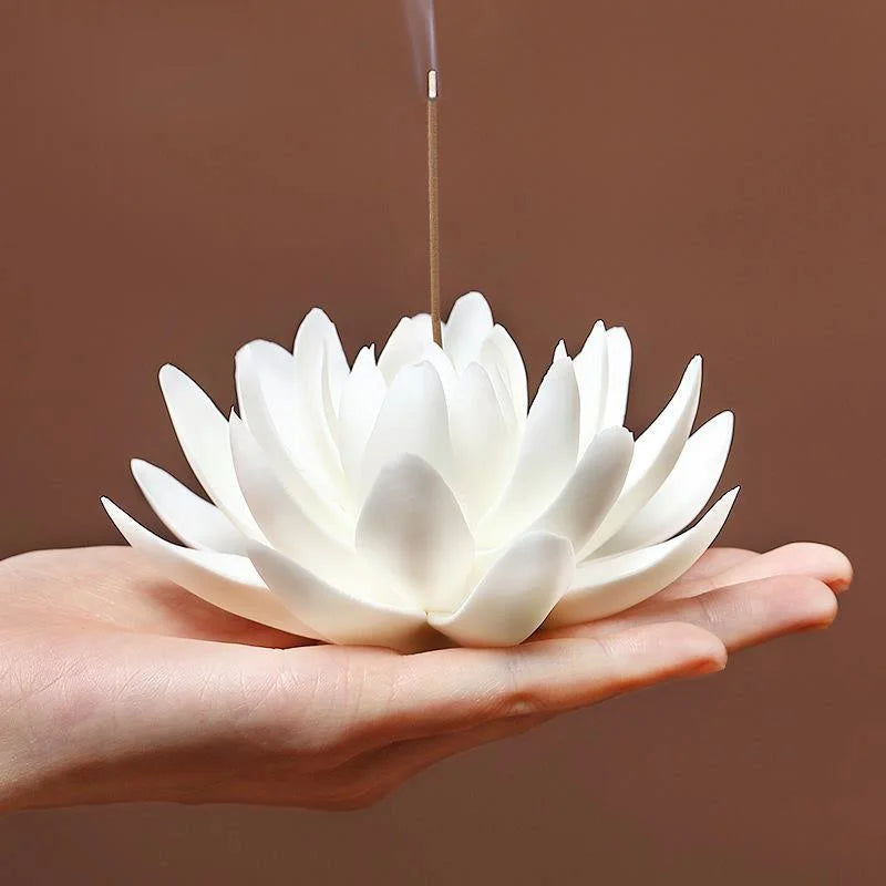 Ceramic White Lotus Incense Burner Home Decor Incense Stick Holde