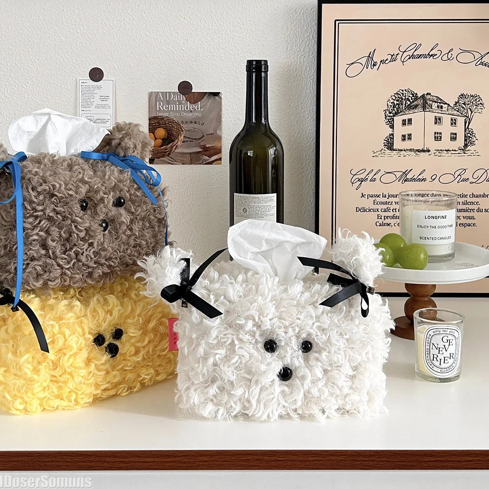 Ins Style Plush Cartoon Dog Napkin Box Napkin Storage Bag Cute Tissue