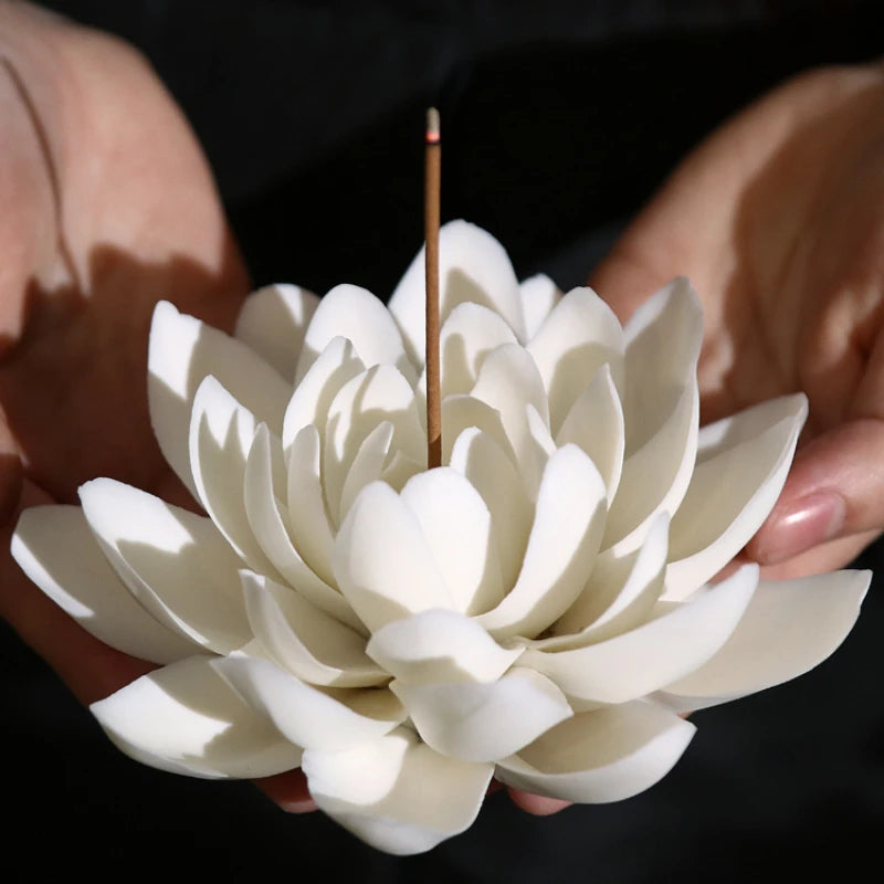 Ceramic White Lotus Incense Burner Home Decor Incense Stick Holde