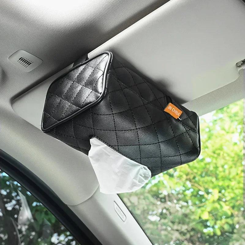 Universal Car Tissue Box Cover Sun Visor Chair Back Hanging Type PU Leather